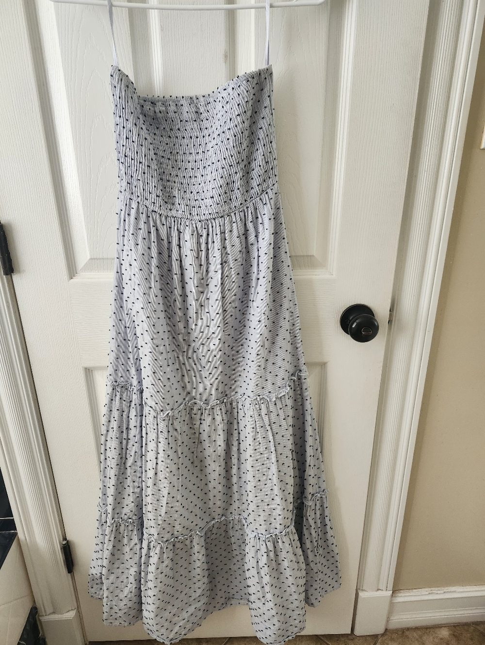 Swiss Dot Blue Coastal Smocked Maxi Dress